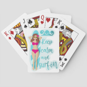 Jeu De Cartes Restez calme et surf sur la brunette fille Carte