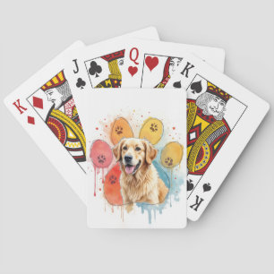 Jeu De Cartes Retriever doré en empreinte de patte à l'aquarelle