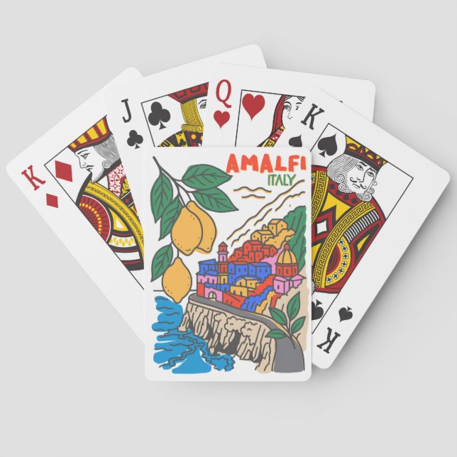 Jeu De Cartes Retro Amalfi Italy Mediterranean Art Handdrawn  (dos)