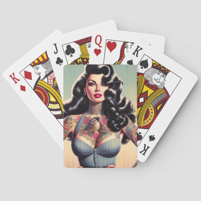 Jeu De Cartes Retro Beauté tatoué vers le haut (dos)