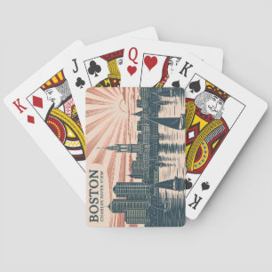 Jeu De Cartes Retro Boston voiliers Skyline Art Classic Travel