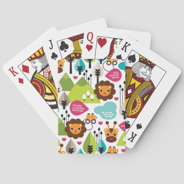 Jeu De Cartes rétro faune de lion de safari d'enfants (dos)