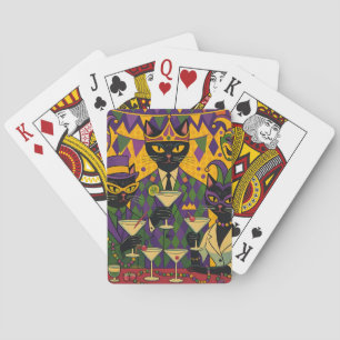 Jeu De Cartes Retro Futuriste Mardi Gras Black Cat Martini Club