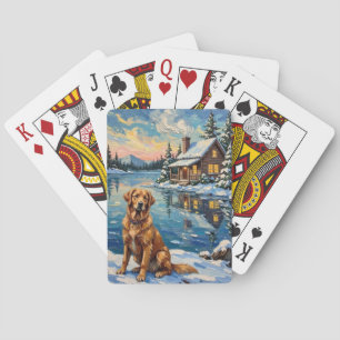 Jeu De Cartes Rétro Golden Retriever par Noël au bord du lac