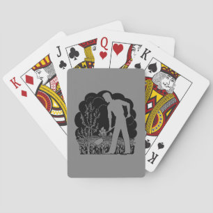 Jeu De Cartes Rétro gris de silhouette de jardinier