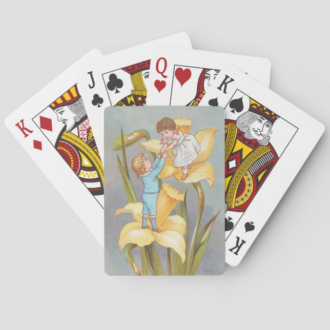 Jeu De Cartes Rétro Mignon Douce Saint-Valentin, enfants et jonq (dos)