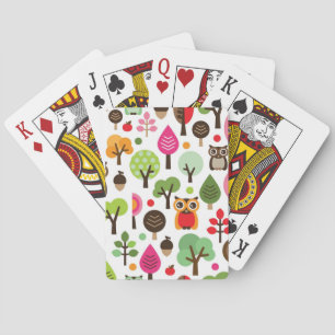 Jeu De Cartes rétro motif de hibou d'arbre rose de feuille