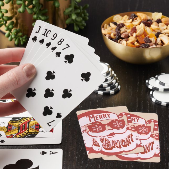Jeu De Cartes Retro Santa Joyeux Noël Rose Rouge       (In Situ)