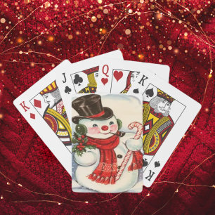 Jeu De Cartes Retro Vintage Snowman en haut de la page Noël