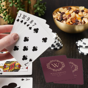 Jeu De Cartes Réunion de famille élégante monogramme bordeaux