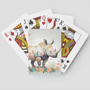 Jeu De Cartes Rhinoceros Animaux Vintages Nature Décor Forêt Art