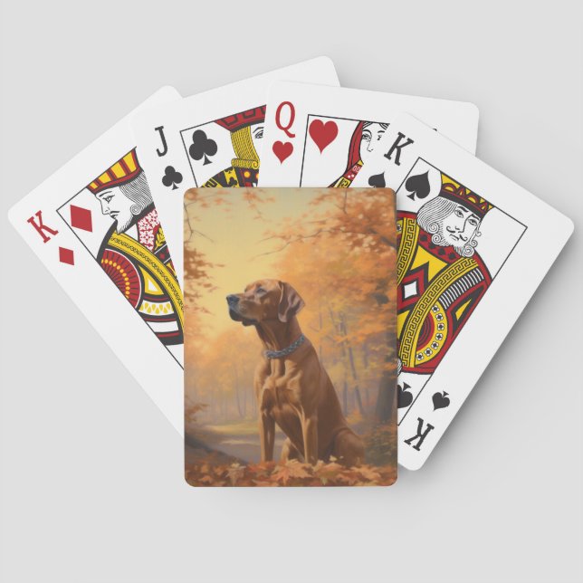 Jeu De Cartes Rhodesian Ridgeback  dans les feuilles d'automne t (dos)