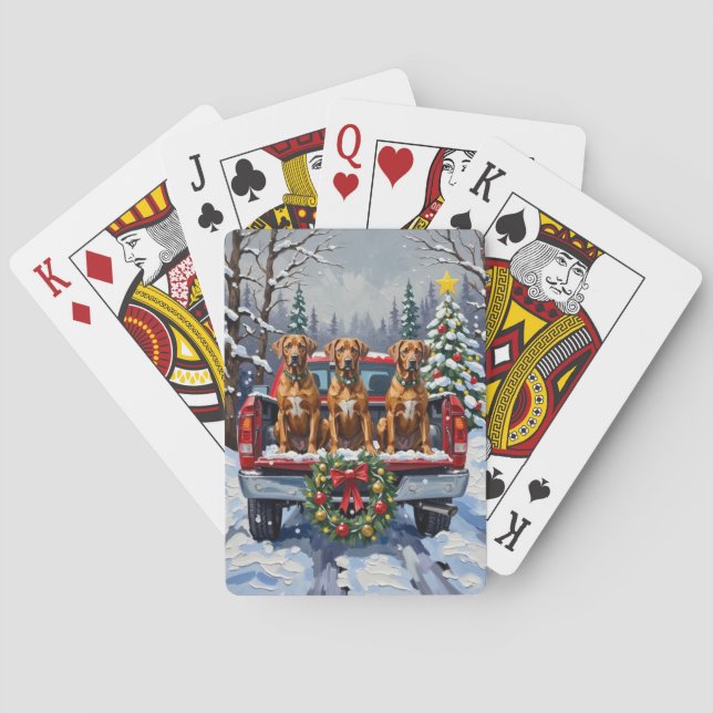 Jeu De Cartes Rhodesian Ridgeback Noël Camion Rouge Fêtes (dos)