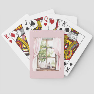 Jeu De Cartes Rideaux roses chat somme fenêtre
