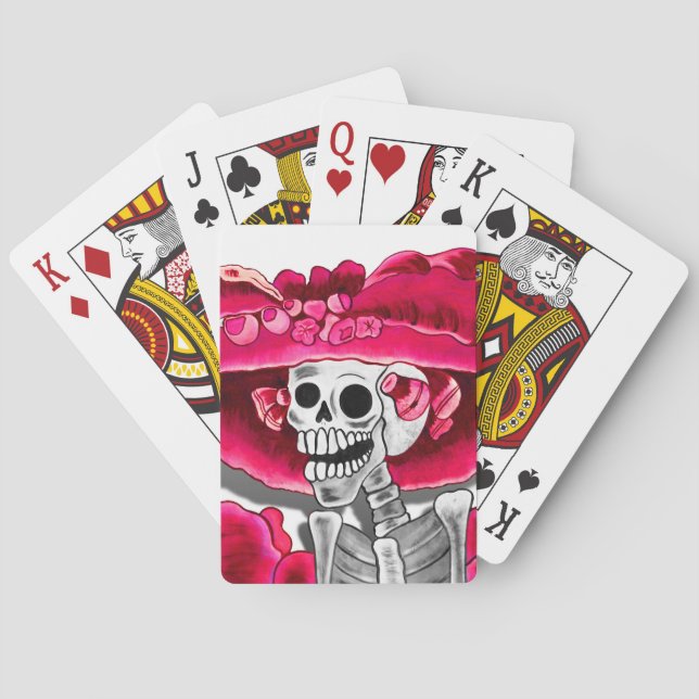 Jeu De Cartes Rire Skeleton Woman dans Red Bonnet (dos)