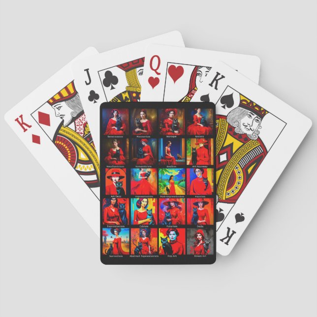 Jeu De Cartes Robe Rouge Modes d'Art Chat Noir (dos)