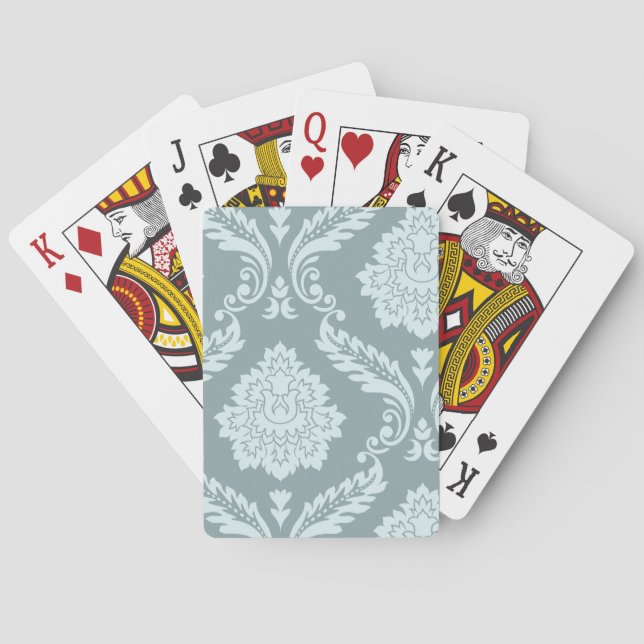 Jeu De Cartes Rococo Damask Art I Duck Egg Blue+Teal (dos)