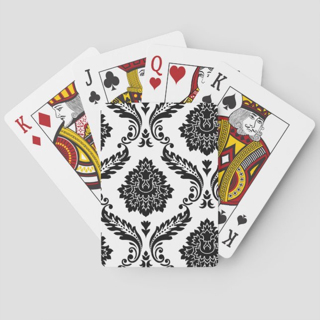 Jeu De Cartes Rococo Damassé Motif Décalé Noir sur Blanc (dos)