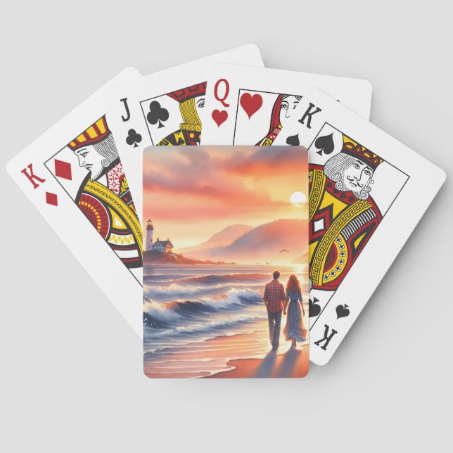 Jeu De Cartes Romantic Coastal Sunset Lighthouse Walk (dos)