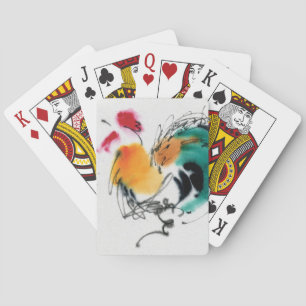 Jeu De Cartes Rooster coloré. Calligraphie et aquarelle.