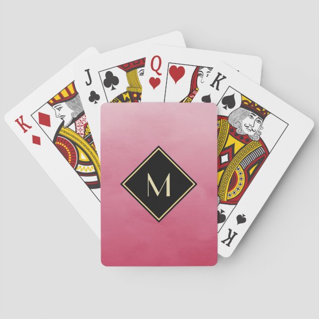 Jeu De Cartes Rose balayé élégant avec le monogramme simple d'or (dos)