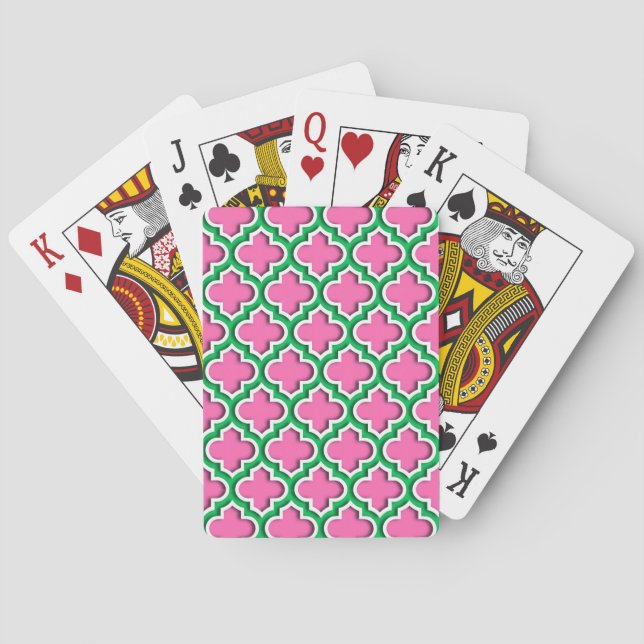 Jeu De Cartes Rose chaud #2, Emeraude, Quatrefoil marocain #5DS (dos)