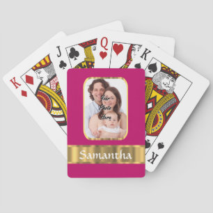 Jeu De Cartes Rose chaud et or personnalisé