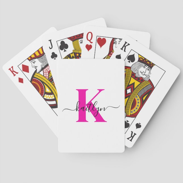 Jeu De Cartes Rose Chaud Noir Initial Nom Monogrammé (dos)