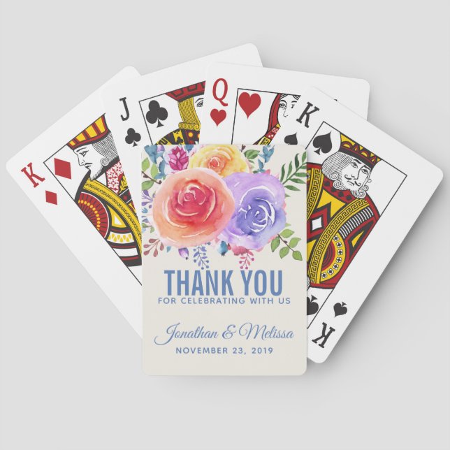 Jeu De Cartes Rose coloré aquarelle Mariage floral (dos)