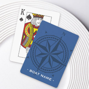 Jeu De Cartes Rose Compass et nom de bateau personnalisé bleu