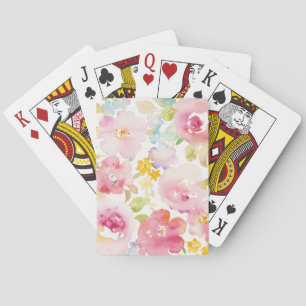 Jeu De Cartes Rose d'aquarelle du milieu de l'été   floral