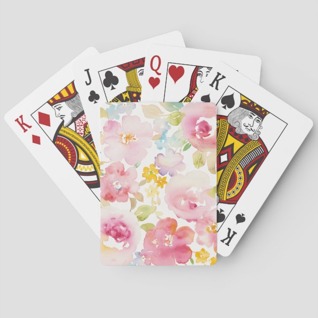 Jeu De Cartes Rose d'aquarelle du milieu de l'été | floral (dos)