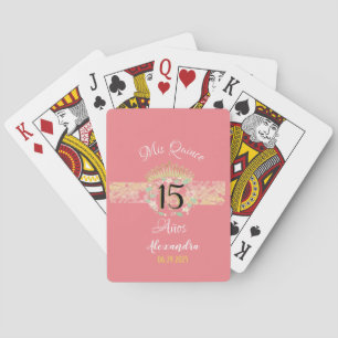 Jeu De Cartes Rose étincelant Gold Quinceañera Princesse Espagno