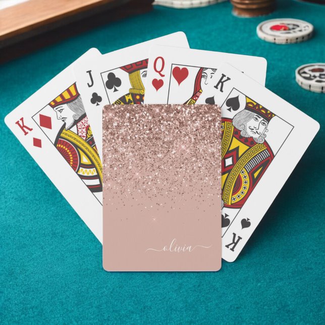 Jeu De Cartes Rose Gold Blush Pink Parties scintillant Script Mo (Créateur téléchargé)
