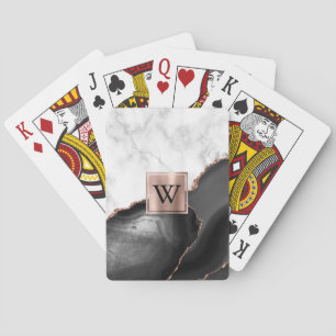 Jeu De Cartes Rose Gold Noir Agate Marbre Blanc Monogramme