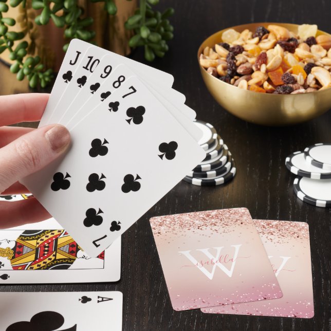 Jeu De Cartes Rose Gold Pailleté Élégant Script Monogrammé (In Situ)