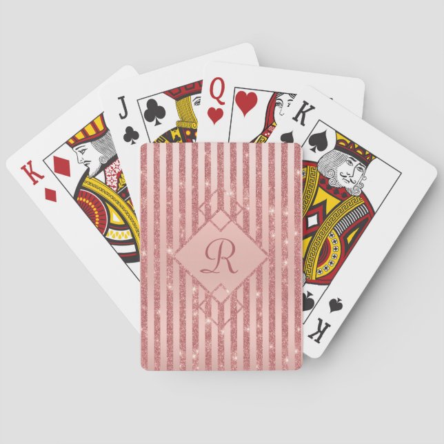 Jeu De Cartes Rose Gold Pailleté Glamour Monogramme Féminin (dos)