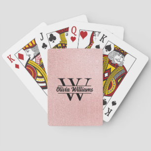 Jeu De Cartes Rose Gold Pailleté Monogramme Étincelle Moderne