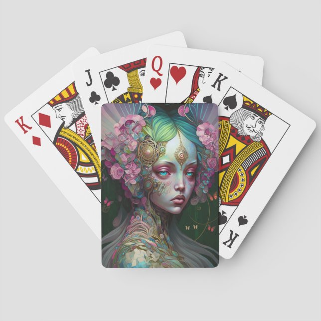 Jeu De Cartes Rose Green Elf Fairy Femme Imaginaire Art (dos)