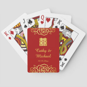 Jeu De Cartes Rose mariage chinois découpé en carton rouge et or