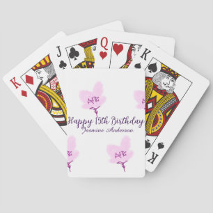 Jeu De Cartes Rose mauve floral 15e anniversaire quinceanera nom