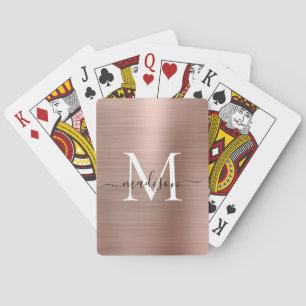Jeu De Cartes Rose métallique Monogramme or élégant Nom du scrip