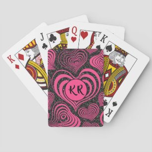 Jeu De Cartes Rose Noir Glam Abstrait Cœur Monogramme Initiales
