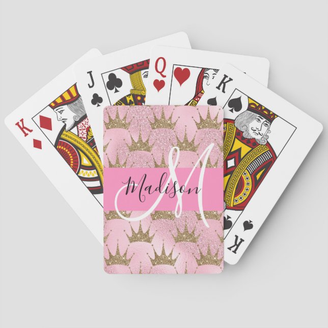 Jeu De Cartes Rose Pailleté & Couronnes Monogramme Or (dos)