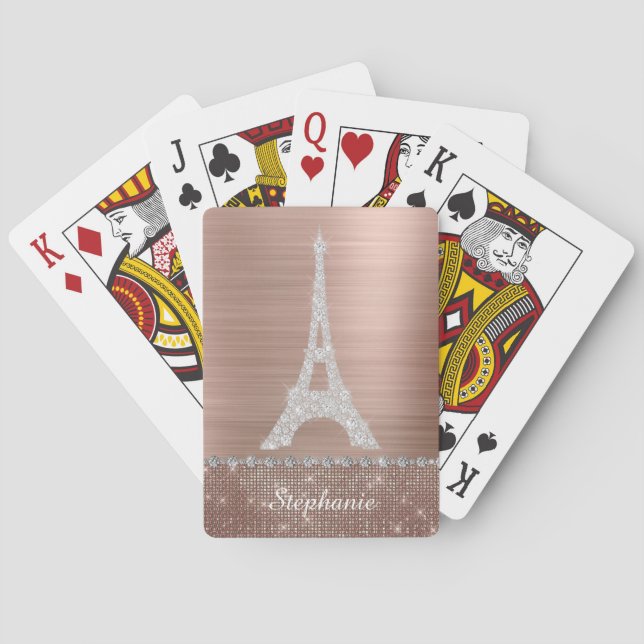 Jeu De Cartes Rose personnalisée Gold Diamond Sparkle Paris (dos)