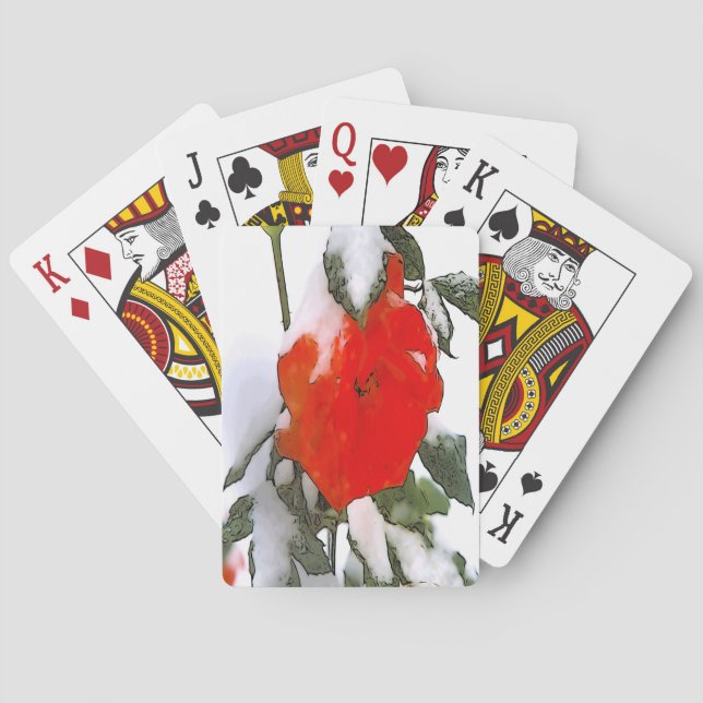 Jeu De Cartes Rose rouge en neige (dos)