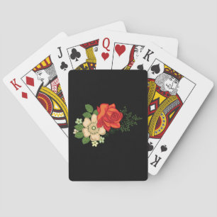 Jeu De Cartes Rose rouge et marguerites sur fond noir