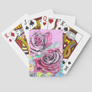 Jeu De Cartes Rose Rouge Roses Aquarelle Florale Fleurs Fleur