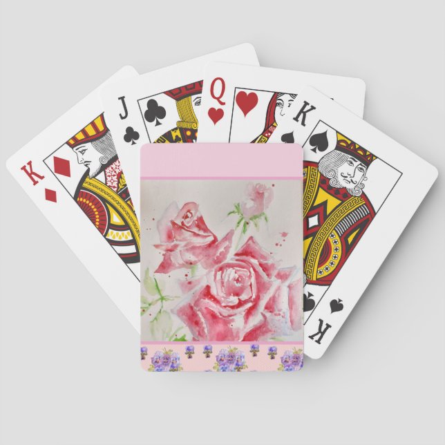 Jeu De Cartes Rose rouge Shabby Chic Aquarelle Rose Rose Floral (dos)