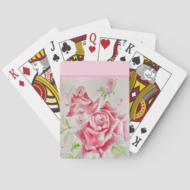 Jeu De Cartes Rose rouge Shabby Chic Aquarelle Rose Rose Floral (dos)